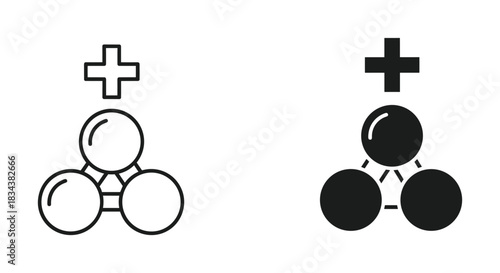 Add Molecule Icon - Chemical Structure with Plus Sign for Science and Medical Research