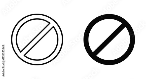 No Sign and Forbidden Symbol Icons Set: Outline and Solid Black Versions on White Background