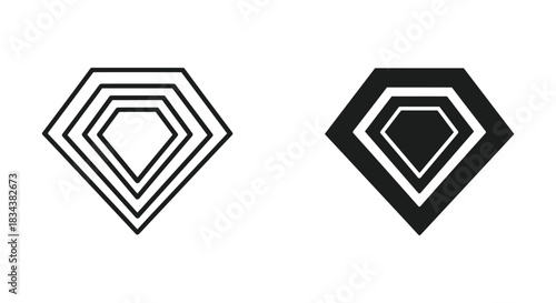 Concentric Diamond Icons: Outline and Filled Black and White Geometric Gem Shapes
