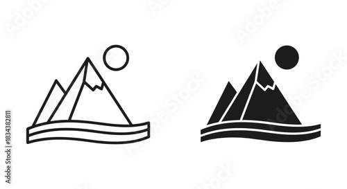 Mountains, Sun, and Water Landscape Icons