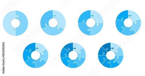 Set of vector infographic puzzle circular templates. Cycle diagrams with 2 ,3, 4, 5, 6, 7, 8 parts, options. Can be used for chart, graph, report, presentation, web design