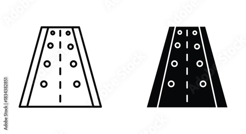 Road or Highway Perspective Icon Set: Outline and Solid Glyph for Traffic, Travel, and Navigation Designs