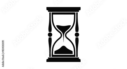 Classic hourglass sand timer illustration in black and white silhouette