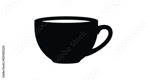 Black coffee mug silhouette with white fill on white background silhouette