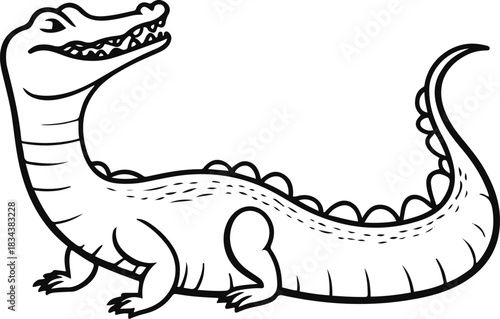  Thin-line illustration of a crocodile with open jaws, rendered in a soft, simplified manner without aggressive detail 1