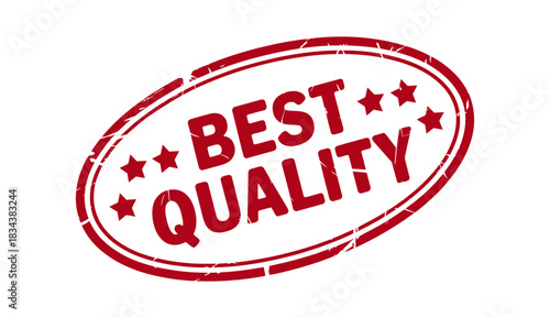 Red oval stamp with the words best quality and stars around the edge on white background