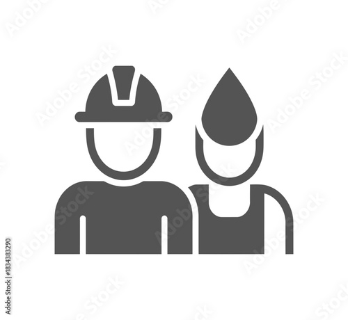 Illustration of two people one wearing a hard hat and the other with a water drop hat