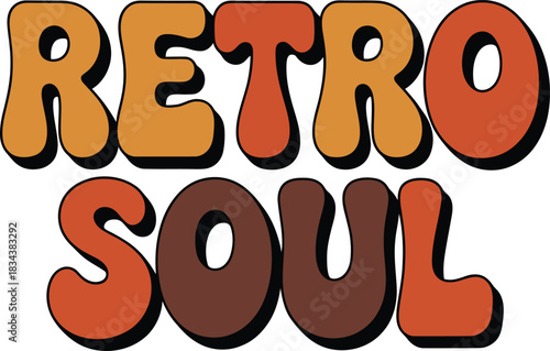 Retro soul text in groovy wavy font with orange brown colors vector