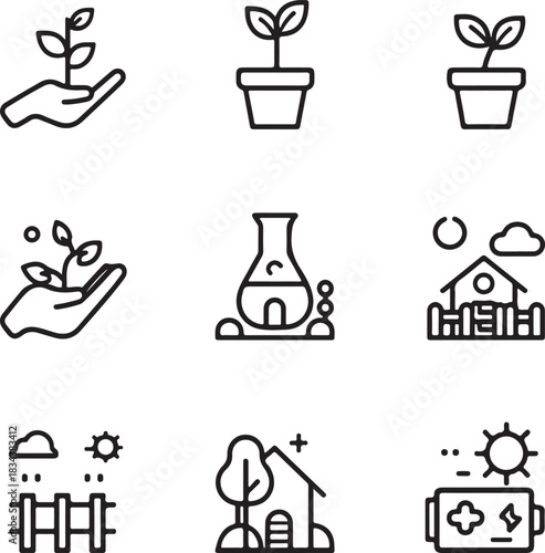 Ecology line icon set. Environment, sustainability, and green concepts. Renewable energy, recycling, conservation, and eco friendly symbols.
