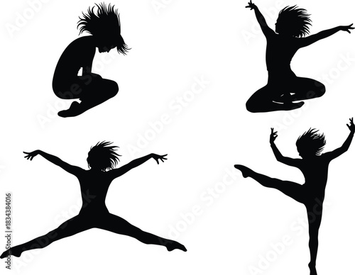 Fearsome Spider Silhouettes Vector Set, Illustrating Various Tarantula and Arachnid Poses with Eight Legs and Fangs, Emphasizing Halloween, Horror, Pests, Entomology, and Creepy Insect Graphics.