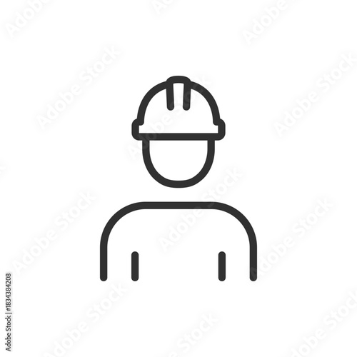 Worker in helmet, linear icon. Construction and labor safety concept. Line with editable stroke.