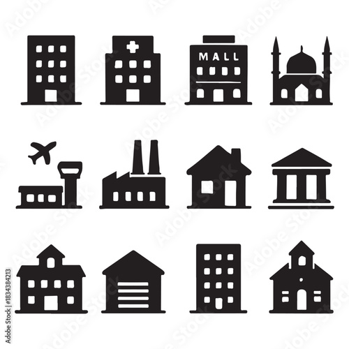 Building flat icon set vector