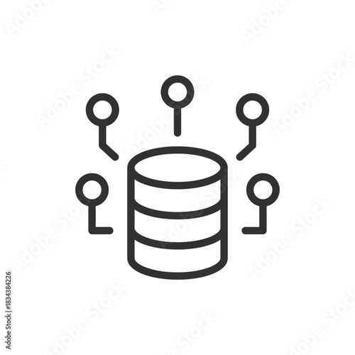 Data server, linear icon. Cloud storage and digital information center. Line with editable stroke.
