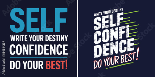 Motivational typography poster with bold self confidence message and colourful modern text layout on dark background