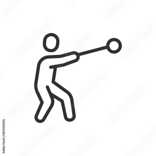 Athlete throwing hammer, linear icon. Hammer throw and athletic discipline. Line with editable stroke.