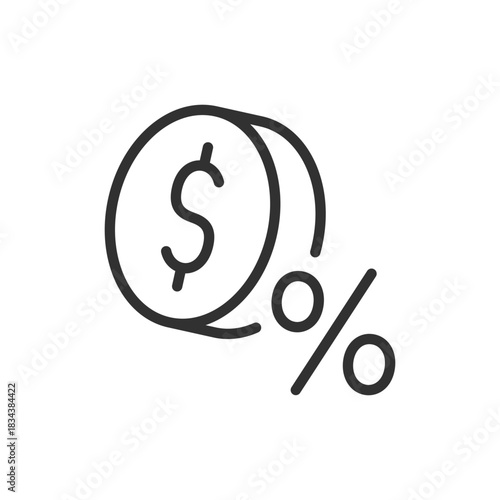 Coin and percentage, linear icon. Interest rate and financial return. Line with editable stroke.