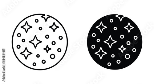 Moon or Planet with Stars and Dots Icon Set - Outline and Solid Versions