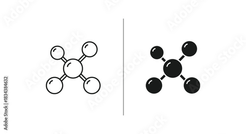 Molecule Icon Set: Simple Outline and Solid Fill Designs of a Basic Atomic Structure for Science and Chemistry Concepts