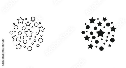 Star and Circle Shape Clusters: Outline & Solid Fill Doodle