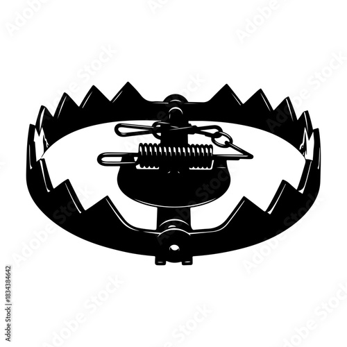 Bear trap silhouette illustration, dangerous hunting device or concept of risk isolated on transparent background