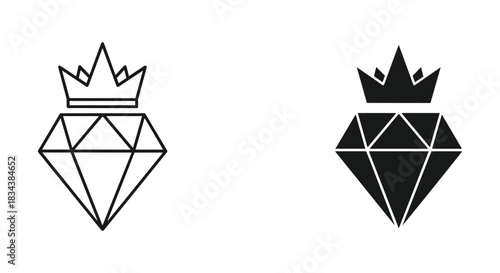 Crowned Diamond Icon Set: Outline & Glyph