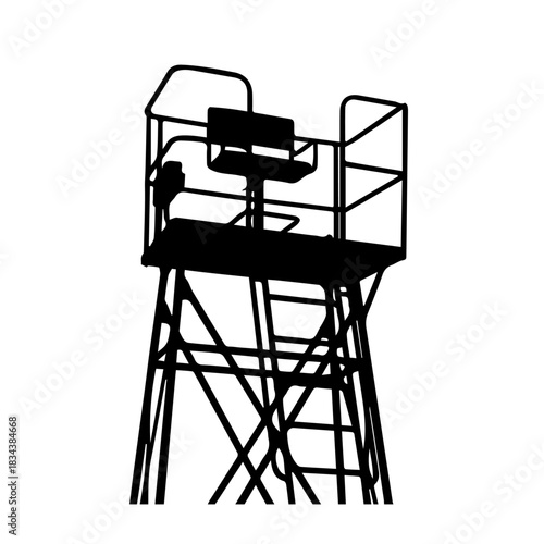 Lifeguard observation tower silhouette for pool safety and beach supervision isolated on transparent background