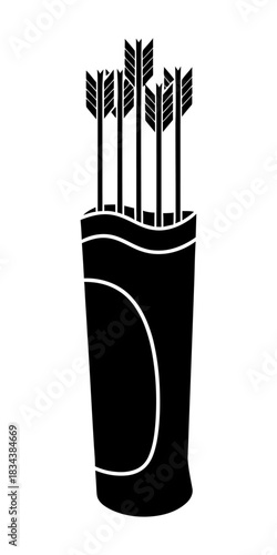 Silhouette of traditional archery quiver with multiple arrows for hunting or sport isolated on transparent background