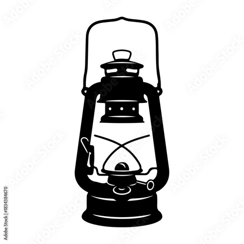 Vintage rustic kerosene oil lamp silhouette icon, classic hurricane lantern design isolated on transparent background