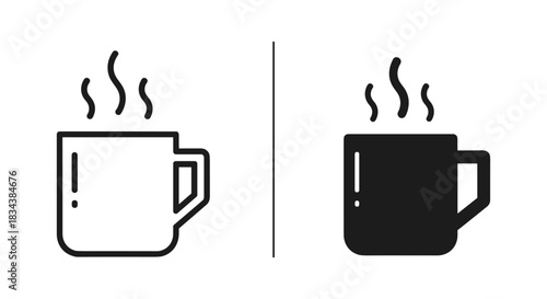 Hot Coffee Mug Icons: Outline and Solid Versions