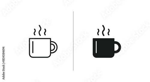 Steaming Hot Drink Mug Icons - Outline and Filled Versions