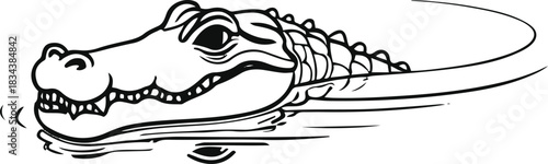  Minimal line art of a crocodile head emerging from water, using only a few curved lines to suggest eyes and snout 3