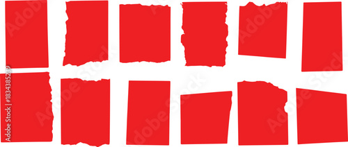 Collection of torn red paper pieces isolated on transparent background. vector illustration