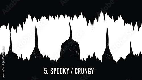 Abstract spooky grunge black and white texture background with jagged shapes.