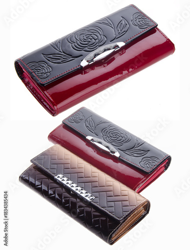 A woven-pattern handbag with chain-and-leather straps shown from two angles.