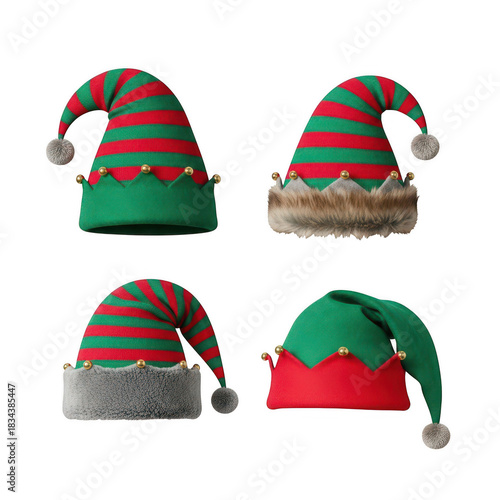Festive Elf Hats A Collection of Holiday Headwear isolated on transparent background	
