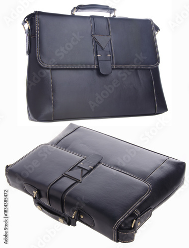 A woven-pattern handbag with chain-and-leather straps shown from two angles.