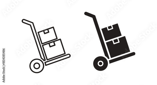 Hand Truck with Stacked Boxes Icons (Outline and Glyph Style)