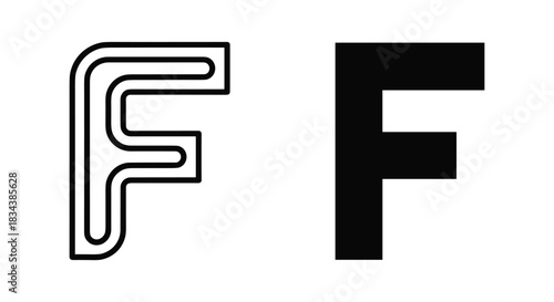 Uppercase Letter F: Outline and Solid Versions