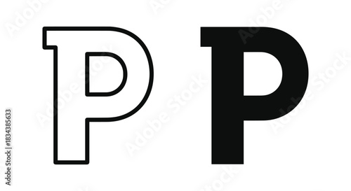 Uppercase Letter P Outline and Solid Black Icon