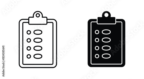 Clipboard with Checklist Icons (Outline and Solid)