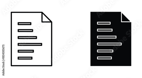 Document File Icon Set with Folded Corner - Outline and Glyph Styles with Text Lines