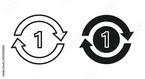 Repeat One or First Step Cycle Icon Set with Outline and Glyph Styles
