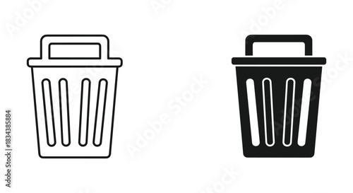 Trash can icon set in outline and solid styles