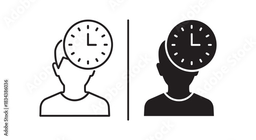 Person with Clock Head Icon: Time Management & Awareness Symbol