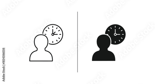 Time Management Icons: Person and Clock Outline & Glyph