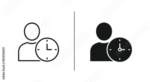 User with Clock Icon: Time Management, Schedule, and Availability Symbols