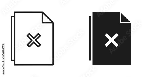 File Delete Error Icon Set with Cross Mark - Outline and Solid Versions
