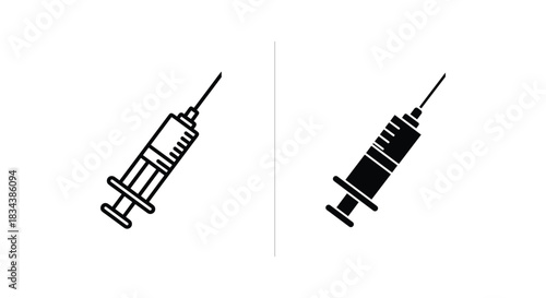 Syringe Icon Set: Medical Injection Symbols in Outline and Filled Styles