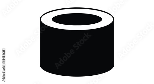 Isolated black cylinder shape with white ring silhouette