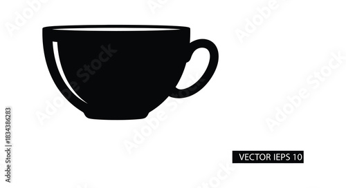 Simple black and white coffee cup illustration in silhouette style silhouette